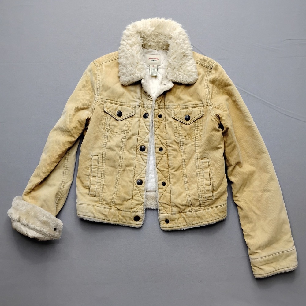 Abercrombie Kids XL Corduroy Sherpa Lined Trucker Jacket Tan